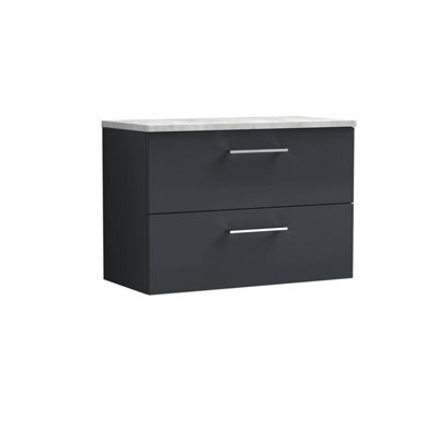 Balterley Bramshall 800mm Wall Hung 2 Drawer Vanity Unit With Laminate Worktop For Stylish Compact Bathroom Storage - Dark Grey - image 1