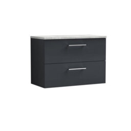 Balterley Bramshall 800mm Wall Hung 2 Drawer Vanity Unit With Laminate Worktop For Stylish Compact Bathroom Storage - Dark Grey