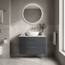 Balterley Bramshall 800mm Wall Hung 2 Drawer Vanity Unit With Laminate Worktop For Stylish Compact Bathroom Storage - Dark Grey - thumbnail 2