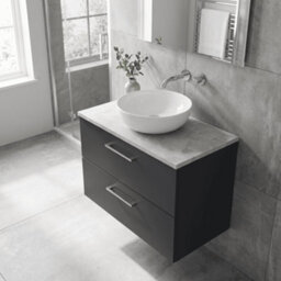 Balterley Bramshall 800mm Wall Hung 2 Drawer Vanity Unit With Laminate Worktop For Stylish Compact Bathroom Storage - Dark Grey - thumbnail 3