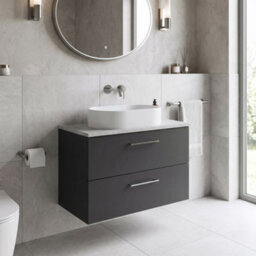 Balterley Bramshall 800mm Wall Hung 2 Drawer Vanity Unit With Laminate Worktop For Stylish Compact Bathroom Storage - Dark Grey - thumbnail 4