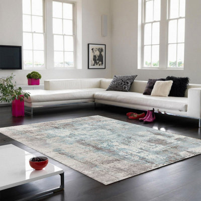 Blue Viscose Handmade , Luxurious , Modern Easy To Clean Abstract Rug For Living Room, Bedroom - 160Cm X 230Cm - image 1