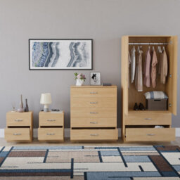 Lassic Vida Designs Riano 4 Piece Bedroom Set (2 Drawer Bedside Chest, 5 Drawer Chest, 2 Door 2 Drawer Wardrobe), Pine - thumbnail 2
