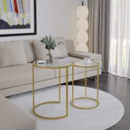 Urbn-Living Urbnliving 59Cm Height Round Nesting Side Coffee Tables Transparent Glass Top With Golden Metal Leg Set Of 2 - thumbnail 3