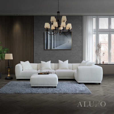 Aluxo Lottie Modern Boucle Modular Corner Sofa Firm 5 Seater L Shape Snow White - image 1
