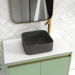 Royal Bathrooms Orion 800mm Mint Sage Floor Standing Plain White Countertop Vanity Unit 2 Drawer With Art Square Basin & Brushed Brass Accent Trim - thumbnail 5