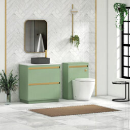 Royal Bathrooms Orion 800mm Mint Sage Floor Standing Plain White Countertop Vanity Unit 2 Drawer With Art Square Basin & Brushed Brass Accent Trim - thumbnail 3