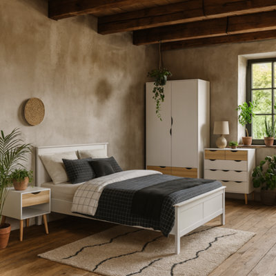 Wyld Haus Sapporo 3 Piece Bedroom Set White And Natural Oak Effect - image 1