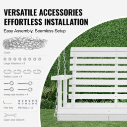Vevor Wooden Porch Swing 4.5 Ft, Patio Bench Swing For Courtyard & Garden, Upgraded 880 Lbs Strong Load Capacity, White - thumbnail 5
