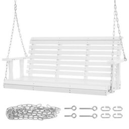 Vevor Wooden Porch Swing 4.5 Ft, Patio Bench Swing For Courtyard & Garden, Upgraded 880 Lbs Strong Load Capacity, White - thumbnail 1