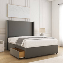 Bsspoke Austin Divan Bed Grey Plush Velvet 54Inch Wingedback Headboard 2 Drawers Footend & Mattress In All Sizes - thumbnail 1