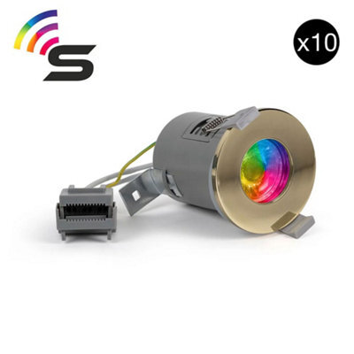 10 Pack - Polished Brass Gu10  Fire Rated Smart Led Downlight - Ip65 - Se Home - image 1