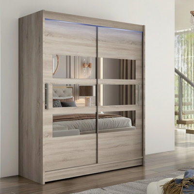 Westa Vii 150 Sliding Door Wardrobe With Mirrors Truffle With Rgb Led Lights - image 1