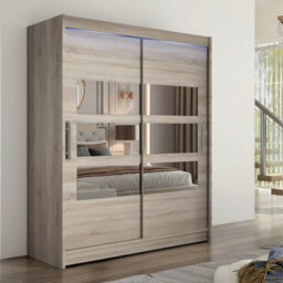 Westa Vii 150 Sliding Door Wardrobe With Mirrors Truffle With Rgb Led Lights - thumbnail 1