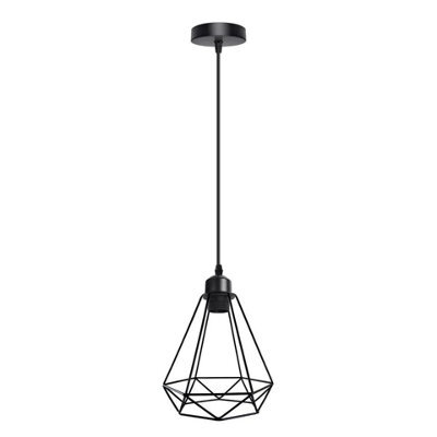 Geometric  Black Pendant Light  With Industrial Metal Cage Design And E27 Socket For Kitchen Dining Room Or Living Room - image 1