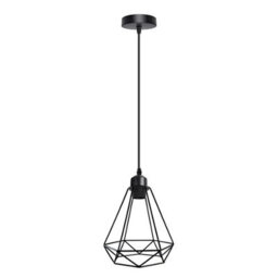 Geometric  Black Pendant Light  With Industrial Metal Cage Design And E27 Socket For Kitchen Dining Room Or Living Room - thumbnail 1
