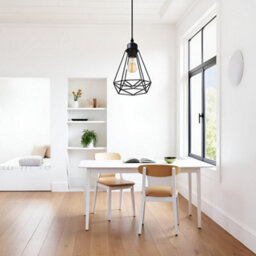 Geometric  Black Pendant Light  With Industrial Metal Cage Design And E27 Socket For Kitchen Dining Room Or Living Room - thumbnail 4