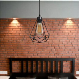 Geometric  Black Pendant Light  With Industrial Metal Cage Design And E27 Socket For Kitchen Dining Room Or Living Room - thumbnail 5