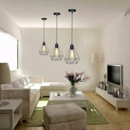 Geometric  Black Pendant Light  With Industrial Metal Cage Design And E27 Socket For Kitchen Dining Room Or Living Room - thumbnail 9