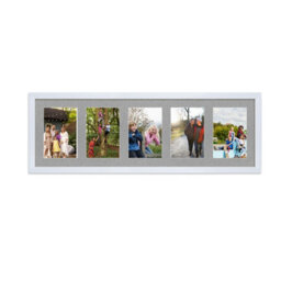 AK Frames 26X8 White Classic Multi Photo Frame With Silver Mount - Holds 5 Apertures (5X) 6X4 Photos - thumbnail 1