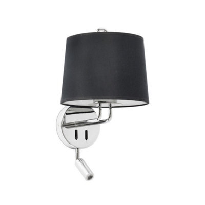 Luminosa Lighting Luminosa Montreal Chrome, Black Shade Wall Lamp With Reading Light