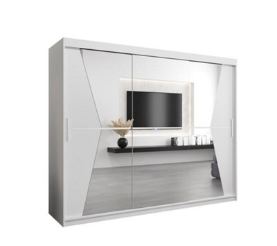 Arte Morocco Contemporary 3 Mirrored Sliding Door Wardrobe 9 Shelves 2 Rails White Matt (H)2000mm (W)2500mm (D)620mm - image 1