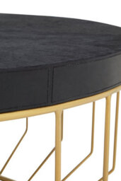 Orsina Black Round Coffee Table, Hair On Hide Leather Top With Gold Iron Frame, Modern Luxe Table For Living Room - thumbnail 5