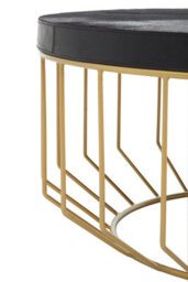 Orsina Black Round Coffee Table, Hair On Hide Leather Top With Gold Iron Frame, Modern Luxe Table For Living Room - thumbnail 4