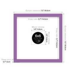 "6X6"" Purple Picture Frame - 6X6"" Square Frame With 2X2"" Mount For 6X6""/2X2"" Pictures Classic Style Frame For Home Décor, 1 Pack" - thumbnail 2