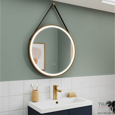 Tradeprices Bathrooms Solar Brushed Brass Round Led Bathroom Mirror - image 1