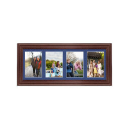 AK Frames 50X20Cm Rose Wood Classic Multi Photo Frame With Blue Mount - Holds 4 Apertures (4X) 6X4 Photos - thumbnail 1