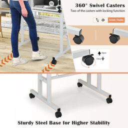 Costway Mobile Standing Desk Laptop Cart W/ Flip-Over Desktop Portable Overbed Table Home Office Computer Desk - thumbnail 5