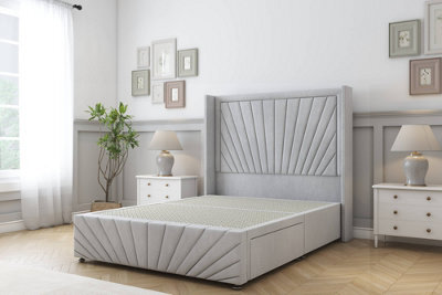 "Sloomy Rutherford Silver Naples Divan Bedno Drawers - 54"" Wingback Headboard & 12""footboard 4'6 Double" - image 1