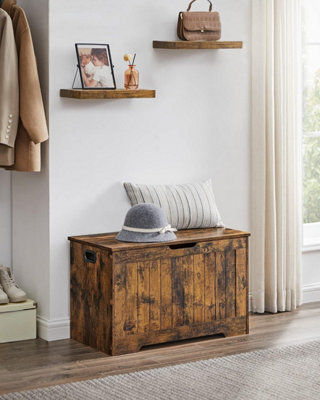 Storage Chest, Storage Bench With 2 Safety Hinges, Shoe Storage Bench, Rustic Style, Rustic Brown - image 1