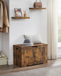 Storage Chest, Storage Bench With 2 Safety Hinges, Shoe Storage Bench, Rustic Style, Rustic Brown