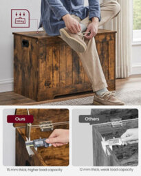 Storage Chest, Storage Bench With 2 Safety Hinges, Shoe Storage Bench, Rustic Style, Rustic Brown - thumbnail 5