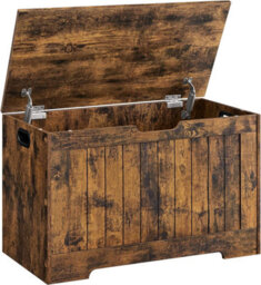 Storage Chest, Storage Bench With 2 Safety Hinges, Shoe Storage Bench, Rustic Style, Rustic Brown - thumbnail 9