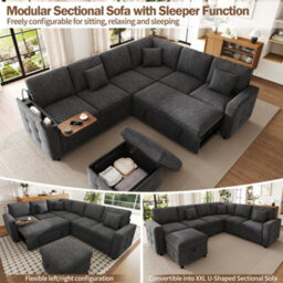 Btm Xxl L Shaped 7 Seater Corner Sofa Bed Pull Out Convertible Sofa Led Reading Light Usb C Ports Armrest Storage Grey - thumbnail 8