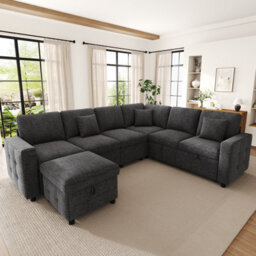 Btm Xxl L Shaped 7 Seater Corner Sofa Bed Pull Out Convertible Sofa Led Reading Light Usb C Ports Armrest Storage Grey - thumbnail 5