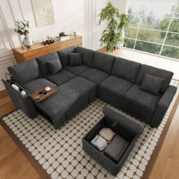 Btm Xxl L Shaped 7 Seater Corner Sofa Bed Pull Out Convertible Sofa Led Reading Light Usb C Ports Armrest Storage Grey - thumbnail 2