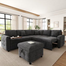 Btm Xxl L Shaped 7 Seater Corner Sofa Bed Pull Out Convertible Sofa Led Reading Light Usb C Ports Armrest Storage Grey - thumbnail 3