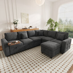 Btm Xxl L Shaped 7 Seater Corner Sofa Bed Pull Out Convertible Sofa Led Reading Light Usb C Ports Armrest Storage Grey - thumbnail 6