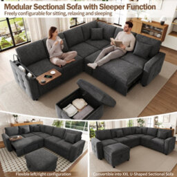 Btm Xxl L Shaped 7 Seater Corner Sofa Bed Pull Out Convertible Sofa Led Reading Light Usb C Ports Armrest Storage Grey - thumbnail 7