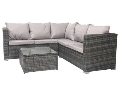 Alivio 5 Seater Rattan Corner Sofa Set, Pe Rattan Garden Furniture Set With Coffee Table, Anti-Uv Cushions For Indoor Outdoor