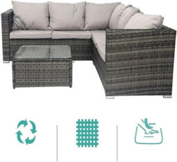 Alivio 5 Seater Rattan Corner Sofa Set, Pe Rattan Garden Furniture Set With Coffee Table, Anti-Uv Cushions For Indoor Outdoor - thumbnail 5