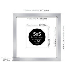 "5X5"" Silver Picture Frame - 5X5"" Square Frame With 3X3"" Mount For 5X5""/3X3"" Pictures Vintage Style Photo Display, 1 Pack" - thumbnail 2