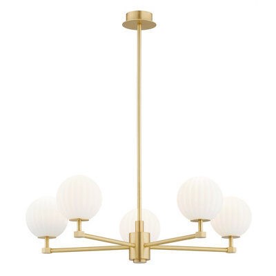 Luminosa Lighting Luminosa Paloma Multi Arm Pendant Ceiling 5 Light Opal Matt (Fluted), Brushed Brass - image 1
