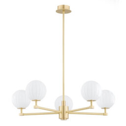 Luminosa Lighting Luminosa Paloma Multi Arm Pendant Ceiling 5 Light Opal Matt (Fluted), Brushed Brass - thumbnail 2