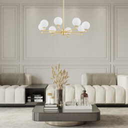 Luminosa Lighting Luminosa Paloma Multi Arm Pendant Ceiling 5 Light Opal Matt (Fluted), Brushed Brass - thumbnail 7