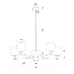 Luminosa Lighting Luminosa Paloma Multi Arm Pendant Ceiling 5 Light Opal Matt (Fluted), Brushed Brass - thumbnail 8